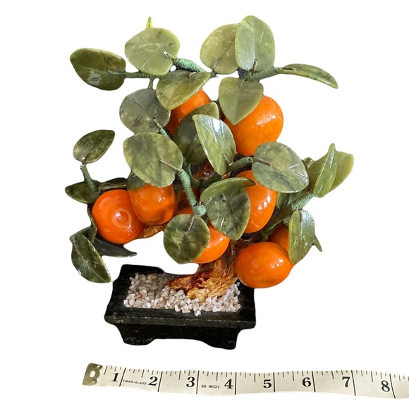 Vintage Mandarin Orange with Jadeite Leaves Bonsai Tree Home Decor - Picture 3 of 6